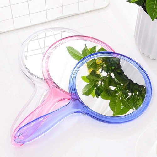 TOPYHL Makeup Hand Mirror, Double-Sided 3X 1x Magnifying Large Travel Handheld Mirror Cosmetic Mirror Acrylic Clear Finish Round Mirror (Purple)