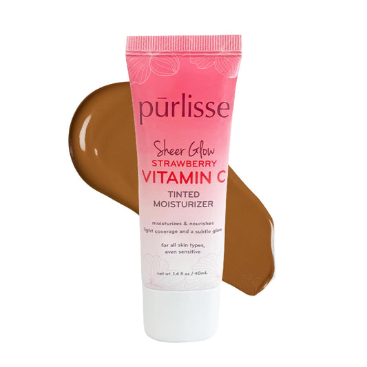 Pūrlisse Sheer Glow Strawberry Vitamin C Tinted Moisturizer - Antioxidant-Enriched Skin Tint for Even Complexion - Deep (1.4 oz)