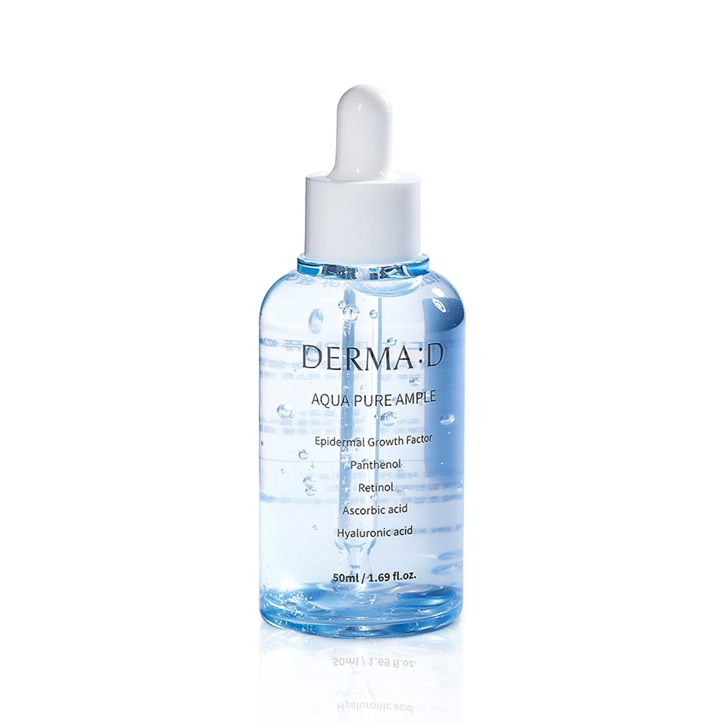 DERMA:D Lightweight Hydrating Serum for Sensitive Skin, Korean Hyaluronic Acid Ampoule with Panthenol & Retinol, Non Sticky Water Based Moisture Care, 1.69 fl oz