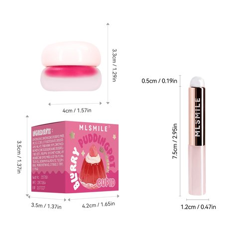 Lip Pudding Pot, Lip & Cheek Blurry Pudding Pot, Blurring Makeup Blush, Buildable Lightweight, Multi-Use Soft Matte Velvet Finish,With A Lip Pudding Pot Brush (01 meet+02 crush)