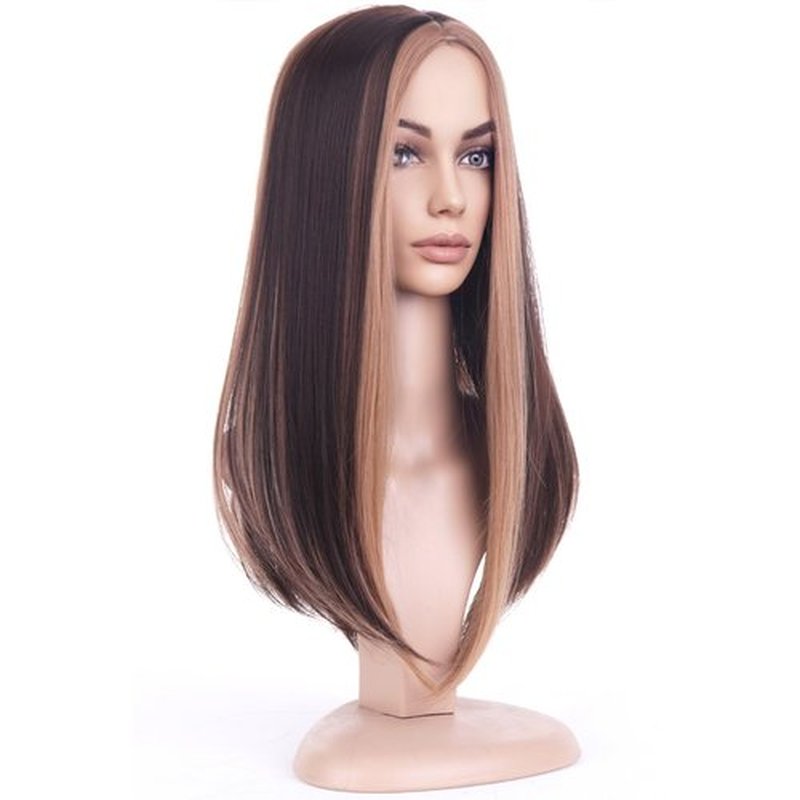 BERON Black and Blonde Long Wig for Women Straight Girls Brown Highlights Blonde Costume Hair Wigs Middle Part Heat Resistant Synthetic for Cosplay Party or Daily Use Wig