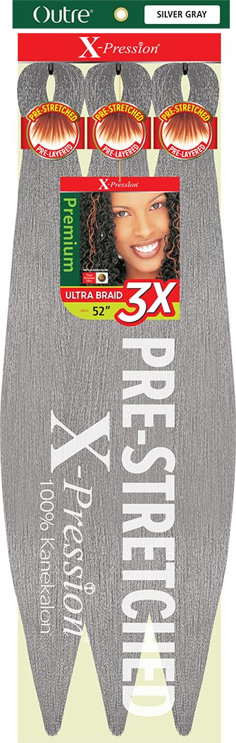 [5 PACK DEAL] Outre X-Pression Braid-Pre Stretched Braid 52" 3X 5 Packs (SILVER GRAY)