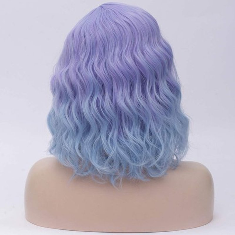 Cying Lin Short Bob Wavy Curly Wig Purple Ombre Light Blue Wig For Women Cosplay Halloween Wigs Heat Resistant Bob Party Wig Include Wig Cap (Purple Ombre Light Blue)