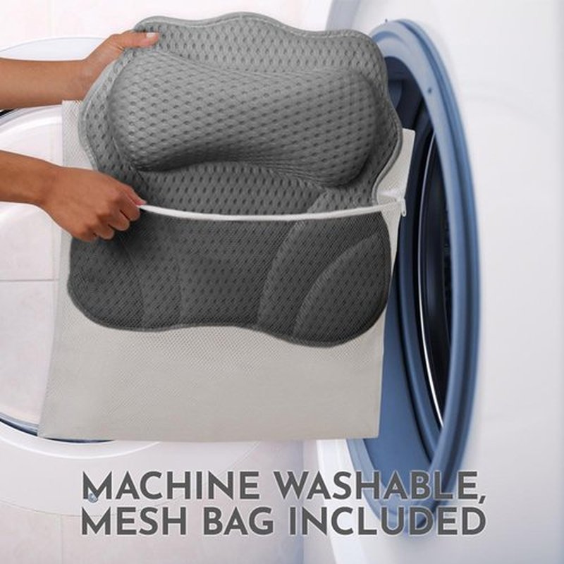 WONDERfoam Thick Padded Ergonomic Bath Pillow for Tub, Support for Head Neck and Back, Slip-Resistant, Machine Washable Breathable Quick Dry Mesh Bathtub Headrest Pillows, Spa Rest Accessories, Gray