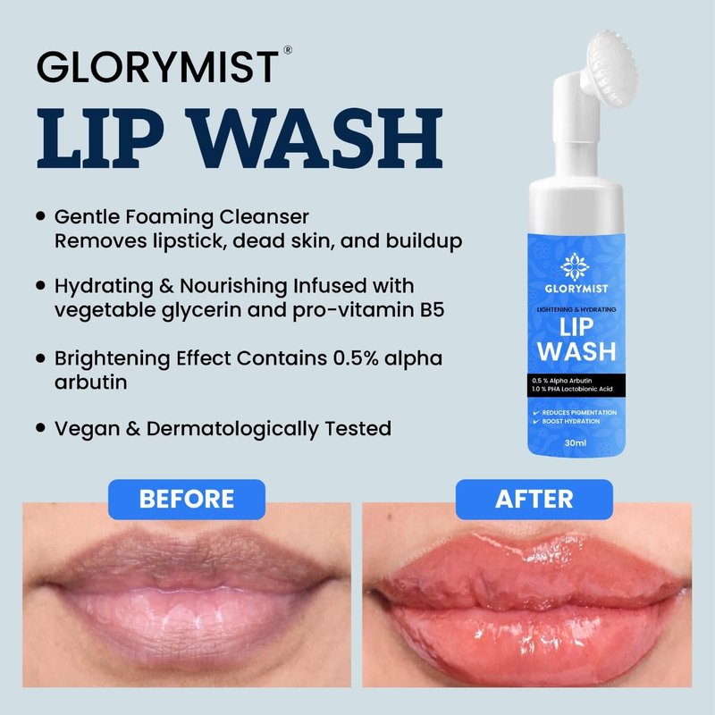 All-In-One Lip Wash & Silicone Brush - Hydrating Foaming Cleanser for Dry, Dark Lips | Daily Care Set (Pack of 2)
