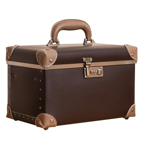 urecity Portable Makeup Train Case Cosmetic Organizer Case Leather Storage Box with Combination Lock (12.5", Dark Brown)