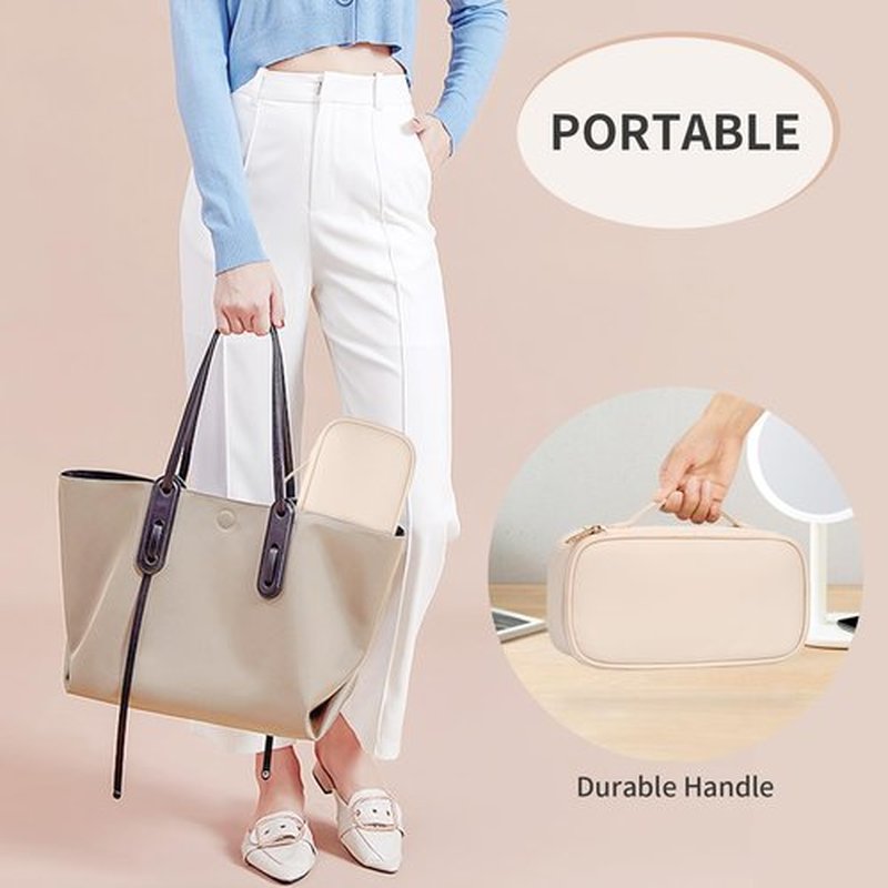 OCHEAL Small Makeup Bag,Portable Cute Travel Makeup Bag Pouch for Women Girls Makeup Brush Organizer Cosmetics Bags with Compartment-Beige