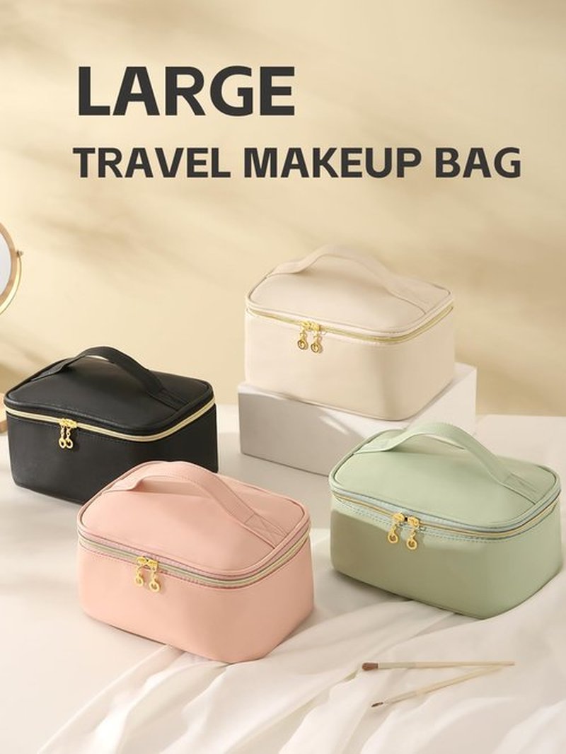 KITENROM Extral Large Makeup Bag Portable Cosmetic Bags for Women Zipper Pouch for Purse Make Up Case with Detachable Divider Toiletry Organization Waterproof Black