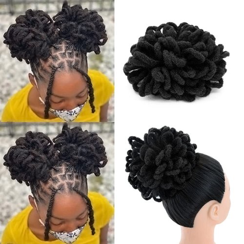 Yinmei Baibian Loc Ponytail Drawstring Petal Bun Afro Dreadlock Buns Pony Tail Curly Puff Braid Ponytails For Black Women Faux Locs Braided Bun(1B#)