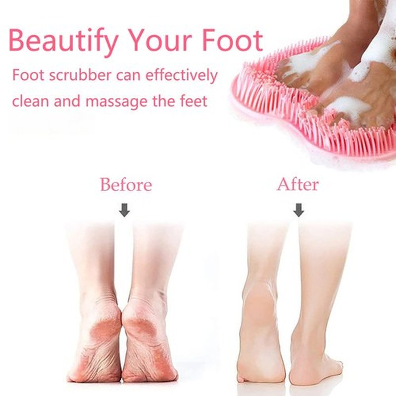 Shower Foot and Back Scrubber Mat,Wall Mounted Shower Foot Scrubber with Suction Cups,Exfoliating Silicone Massage Foot Cleaner for Shower(Pink)