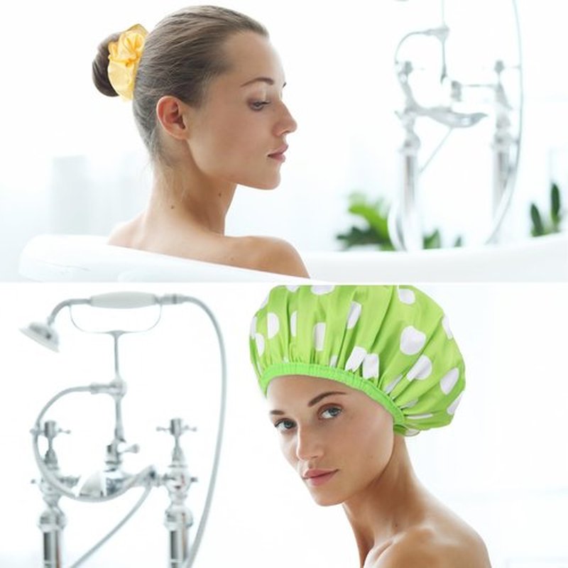 2 Sets Large Shower Caps for Women, Waterproof Shower Cap Double Layers Bath Caps Stocking Stuffers for Women Long Thick Hair (Cyan/Yellow)