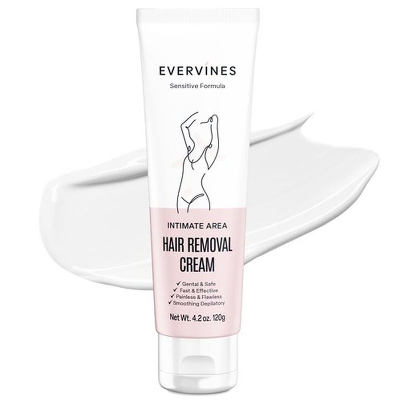 Evervines hair removal cream for women: whole body intimate bikini line face leg underarm area depilatory - home travel use with scraper (4.3oz).