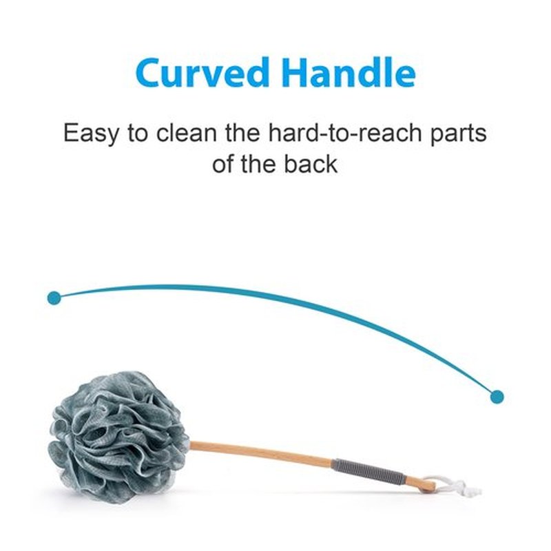 AmazerBath Shower Sponge Loofah Back Scrubber, PE Soft Mesh Loofah Body Scrubber with Long Wooden Handle, Bath Sponge for Men Women (Gray)