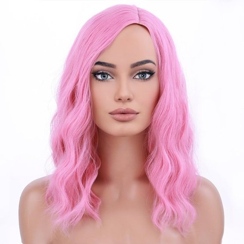 BERON Pink Wig for Women Girls Short Curly Bob Wavy Wig Body Wave 14‘’ Heat Resistant Synthetic Halloween Cosplay Daily Party Wigs
