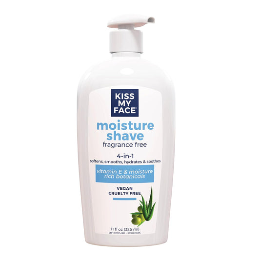 Kiss My Face Fragrance-Free Moisture Shave Cream - 4-in-1 Formula with Olive Oil & Aloe | 11 fl Oz Pump Bottle
