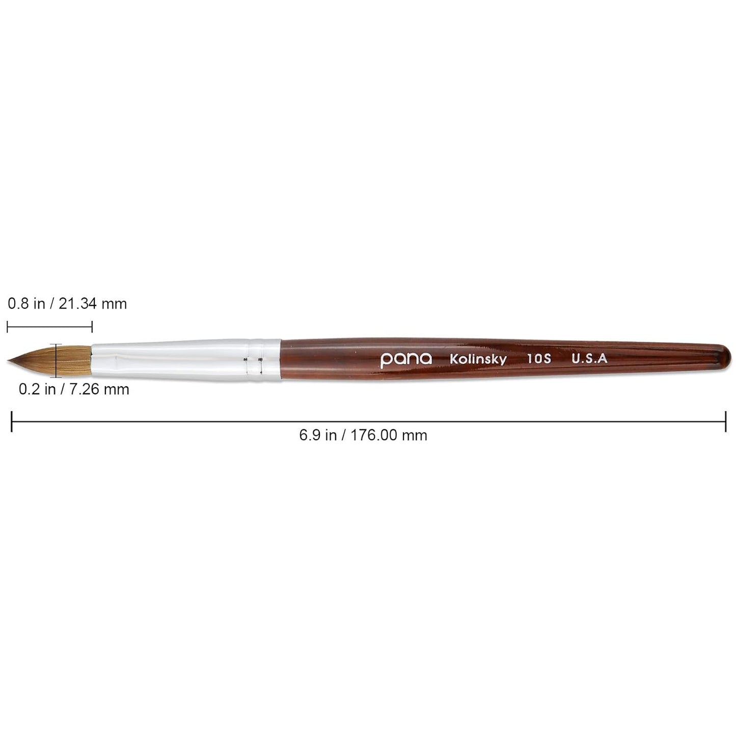 Size 10 PANA Pure Kolinsky Acrylic Nail Brush - Oval Crimped Clear Handle
