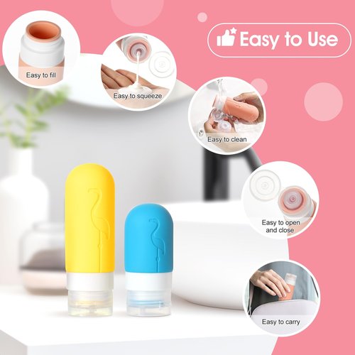 Vipop 20 Pack Travel Bottles for Toiletries,TSA Approved Silicone Travel size Toiletries,Leak Proof Travel Containers for Toiletries,Travel Bottles for Shampoo Conditioner Lotion (Flamingo)