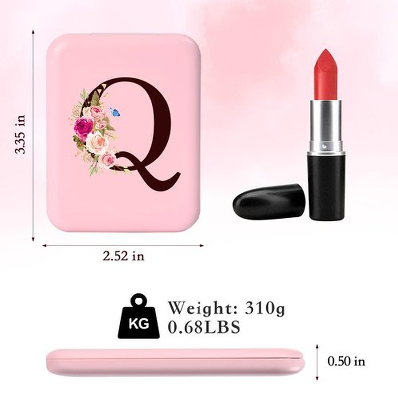 KEWWADB Travel Mirror with Lights, Initials Portable Compact Mirror, Travel Essentials, Suitable for Teen Girls, Young Women Gifts Ideas, Birthdays Gifts(Pink) (Q)