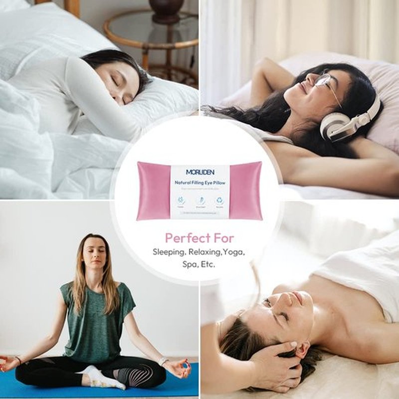 Eye Pillows for Relaxation, Yoga Eye Pillow for Meditation, Microwavable Weighted Eye Pillow for Yoga, Moist Heat & Cold Eye Compress No Scent (Pink) - 2 Pack