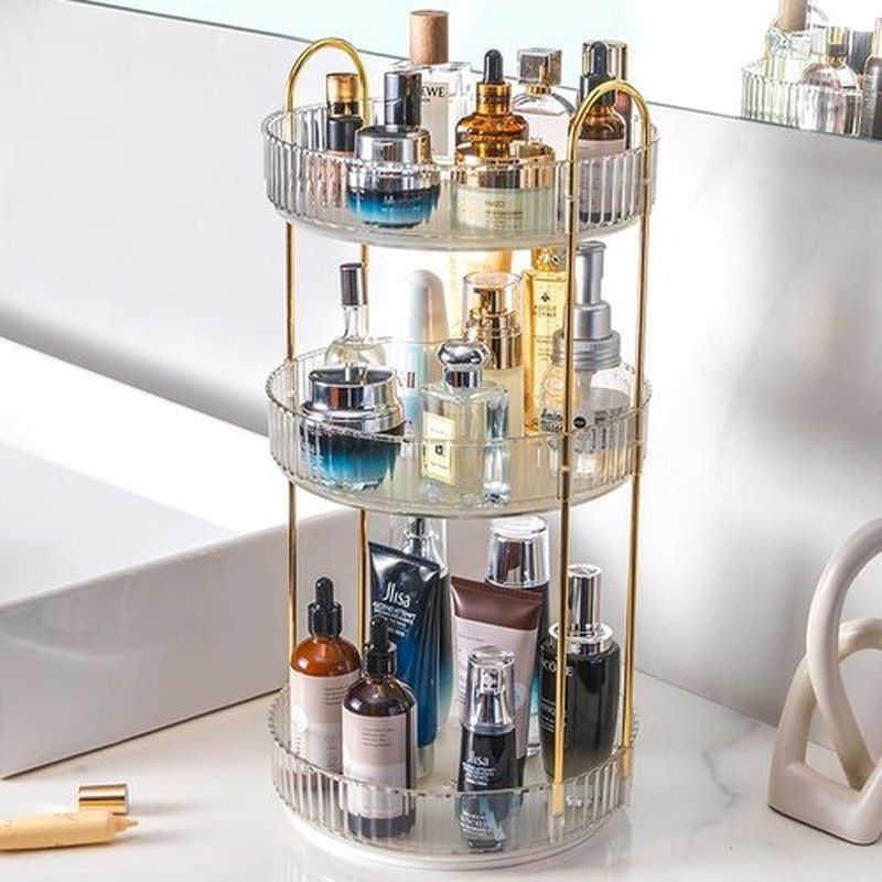 Zufudo Rotating Makeup Organizer 3 Tier Lazy Susan Trays Skincare Perfume Organizer for Bathroom Counter Vanity, Transparent