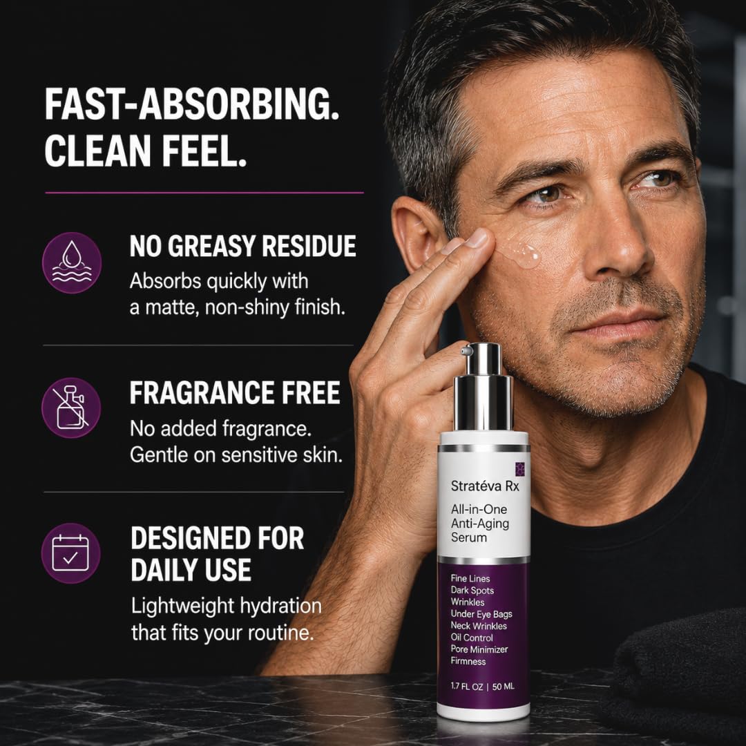 LeVaye Strateva RX Advanced Anti-Aging Serum For Men – Vitamin C, Niacinamide, Natural Retinol, Hyaluronic Acid & Peptides – Targets Wrinkles, Fine Lines, Dark Spots, Dark Circles & Enlarged Pores