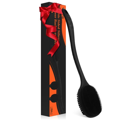 VWMYQ Silicone Back Scrubber for Shower, Bath Body Brush with Long Handle, Double Sided Shower Brush for Shower Exfoliating and Massage Can Produce Rich Foam, Long Handle Back Scrubber for Men
