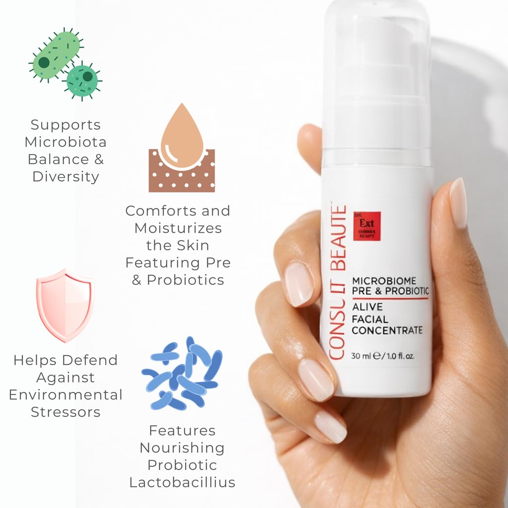 Consult Beaute - MICROBIOME Skin Barrier Moisture Balancing Skin Care Trio - Serum Concentrate, Hydrating Facial Cream & Kombucha Face Wash - For All Skin Types - Lightweight - For Women and Men