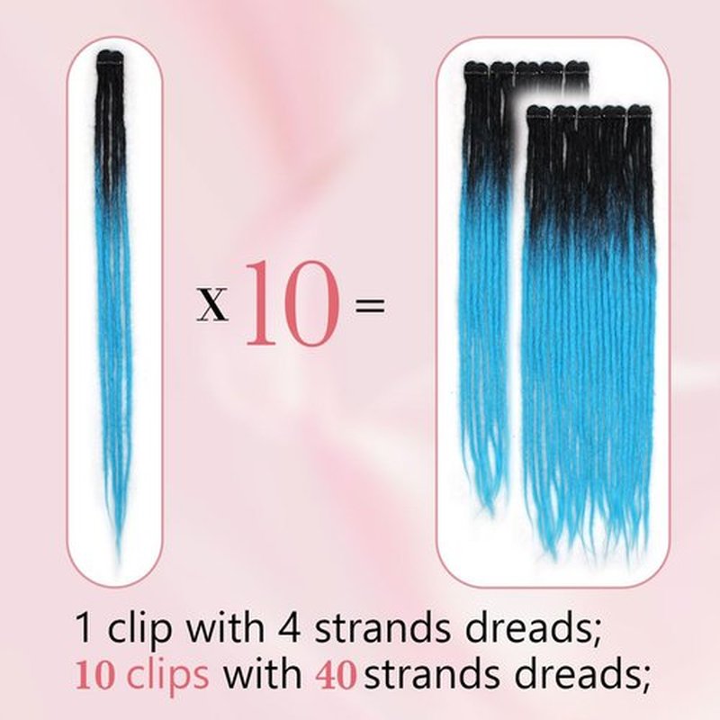 24 Inch Clip in Dreadlock Hair Extensions 10Clips 40 Strands Synthetic Handmade Soft Clip In Dreads Extensions for Women,1B/Blue