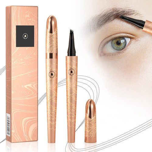 3D Microblading Eyebrow Pencil 4 Fork Tip, 2PCS Magic Eyebrow Pencil Precise Brow Pen Microblading Eyebrow Pencil, Waterproof Eye Brown Makeup Long-Lasting Eyebrow Pencil Stay on All Day (Gray)