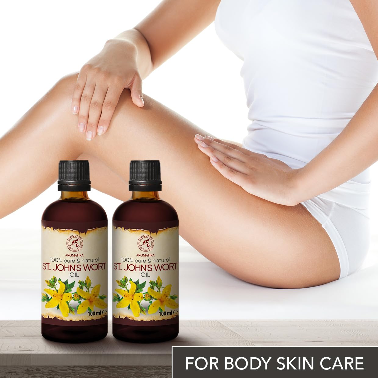 AROMATIKA St Johns Wort Oil 6.8 oz (2 * 100ml) - Hypericum Perforatum - Carrier Oil for Essential Oils - Oil for Skin - Hair Oil - Body Oil - Face Oil - Bath Oil