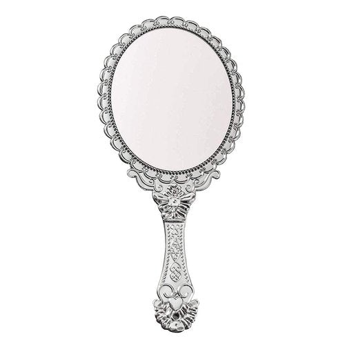 KABAKE Handheld Mirror, Hand Held Mirror with Handle, Small Travel Packet Compact Mirrors, Vintage Decorative Makeup Cosmetic Purse Mirrors for Girls Women, Silver