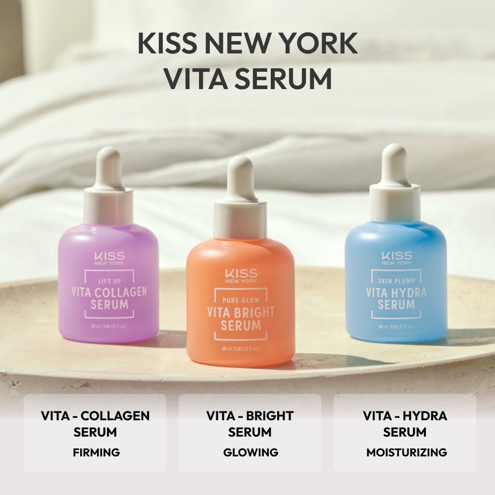 KISS NEW YORK Vita Collagen Serum For Face 1.01 Fl Oz, Improve Look of Wrinkles & Fine Lines With Hydrolyzed Collagen, Vitamins A & E for Smooth Skin, Gentle Korean Skincare for Sensitive Skin