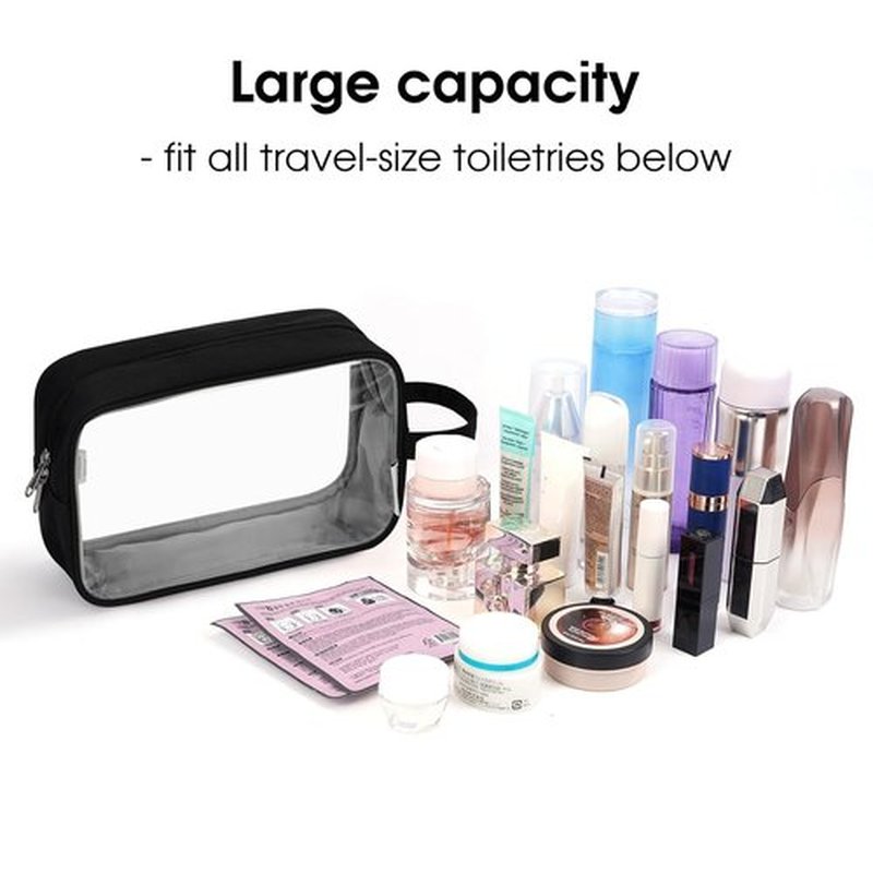 Narwey Clear Travel Toiletry Bag for Women and Men Traveling Dopp Kit Makeup Bag Organizer for Toiletries Accessories Cosmetics (Clear-Black)