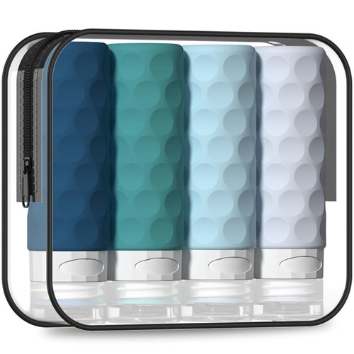 Silevoler Travel Bottles for Toiletries, 4pcs Tsa Approved 3oz Travel Size Containers, BPA Free Leak Proof Premium Silicone Travel Bottles, Refillable Liquid Travel Accessories W/Toiletry Bag(Mint)