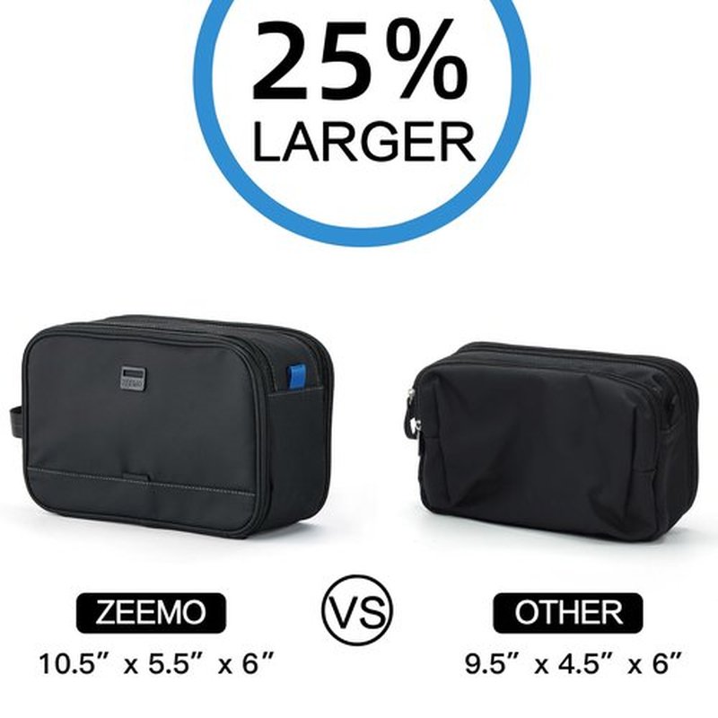ZEEMO Toiletry Bag for Men, Extra Large Water-resistant Dopp Kit with Double Side Full Open Design, Shaving Bag for Toiletries and Shaving Accessories for Long Travel, Black