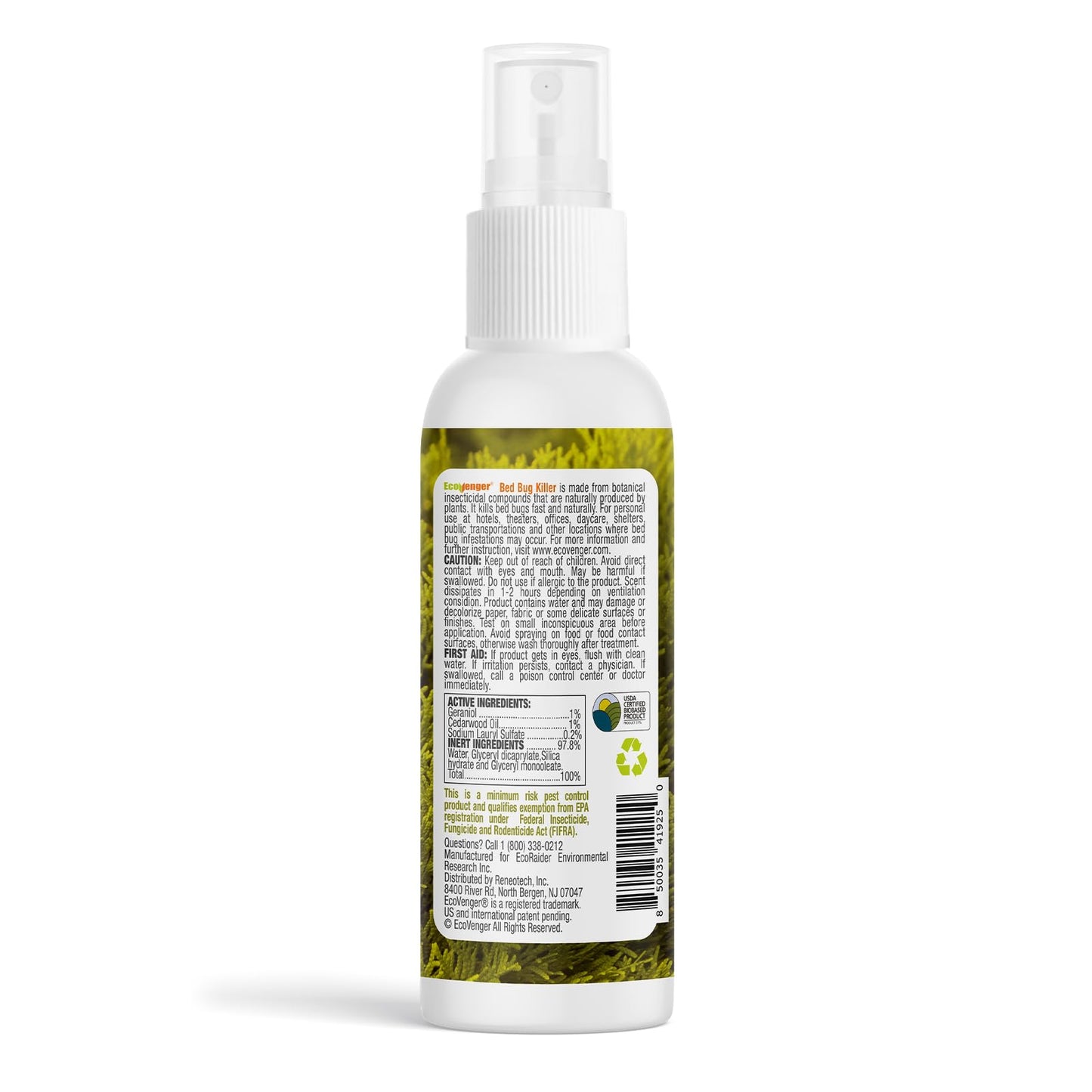 Bed Bug Killer 3 oz EcoVenger by EcoRaider,Travel Size,100% Kill Efficacy, Bedbugs & Mites, Eggs & The Resistant, USDA BIO-Certified, Plant Extract Based & Non-Toxic, Child & Pet Safe