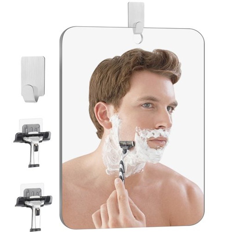 EUAIAJ Shower Mirror Fogless for Shaving, Large(10.6x8in) and with 2 Razor Hooks & 2 Mirror Hooks, Easy Install & Unbreakable & Super Thick, Fog Free (No Fog) Shower Mirror for Shaving