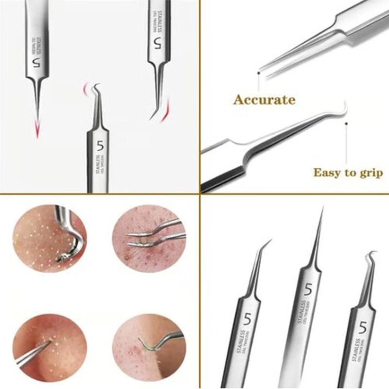 Usiveinborn Blackhead Remover, Usiveinborn Tweezers, Professional Stainless Steel Facial Blackhead Remover Tweezers, Blackhead Tweezers, Blackhead Remover Tweezers Set (A)