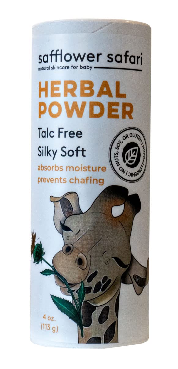 Herbal Baby Powder - All-Natural,Talc-Free Organic Arrowroot, Hypoallergenic, Vegan Made in USA by Safflower Safari