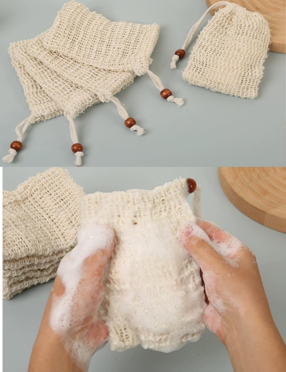 bepisof 4Pcs 3.5x5.5 Inch Exfoliating Natural Cotton Linen Soap Pouch, Mesh Drawstring Soap Bags for Soap Bars, Reusable Soap Bags for Bath Shower