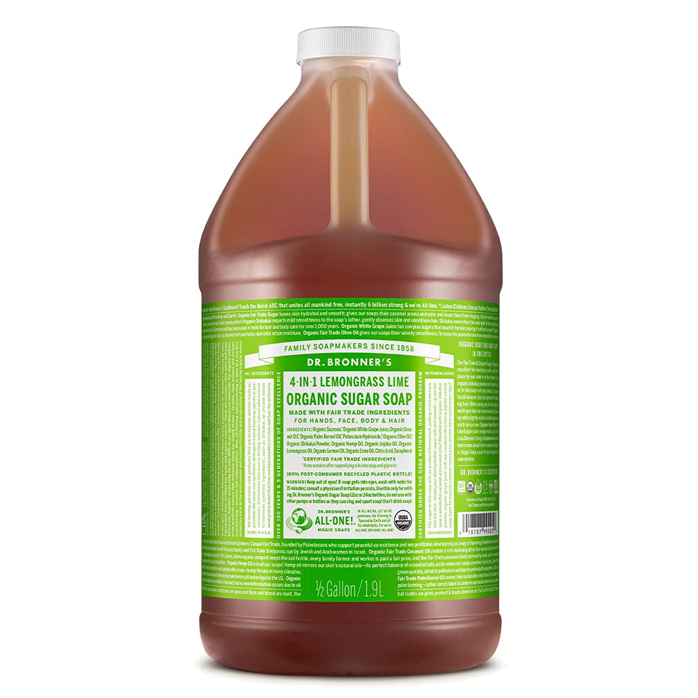 Dr. Bronner's Organic Sugar Soap (Baby Unscented, 24 Ounce) - Made with Regenerative Certified Organic Oils, Sugar & Shikakai Powder, 4-in-1 Use: Hands, Body, Face and Hair- Liquid Soap, Nourishes