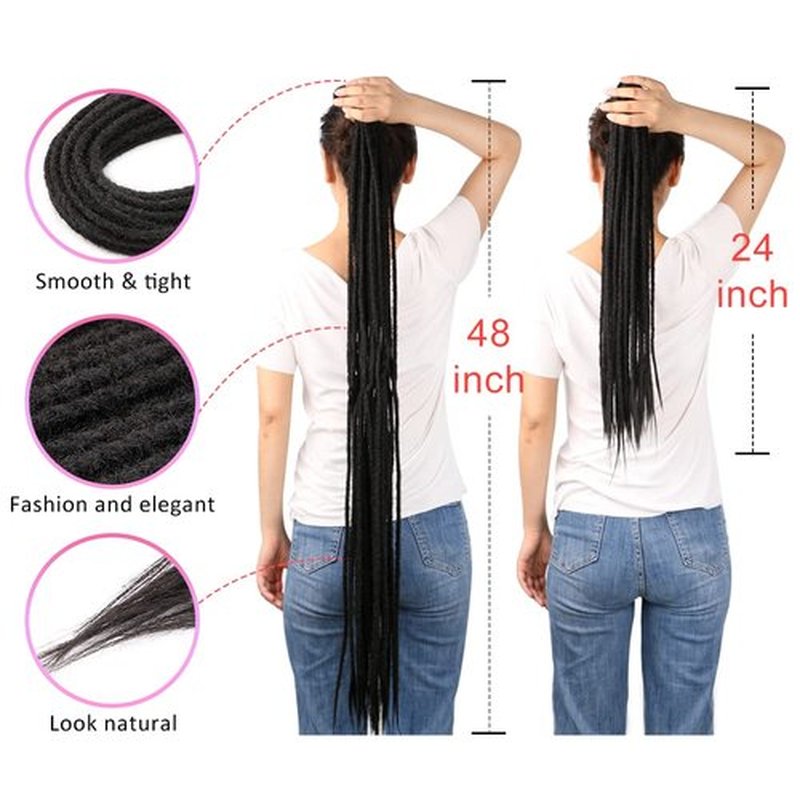 DAIRESS 24 Inch Double Ended Dreadlock Extensions Synthetic Dreads 5strands/pack Synthetic Braids Thin 0.6cm Soft Handmade Reggae Hair Hip-Hop Style Dread Extensions Locks Hair(5strands/pack,1B#)