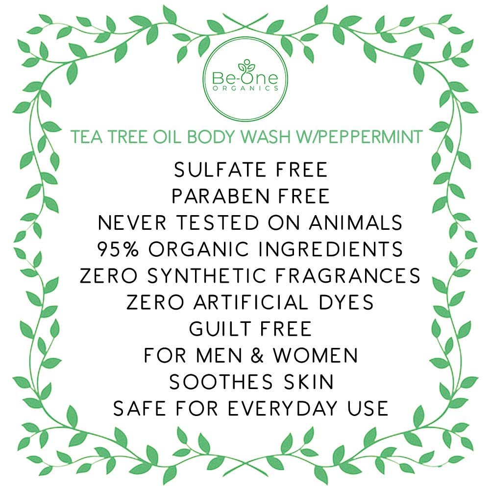 Certified Organic Tea Tree Body Wash by Be-One - Jock Itch - Athletes Foot - Ringworm - Acne - Eczema - Vegan - For Men & Women - Paraben & Sulfate Free - Sensitive - Natural - MADE IN USA