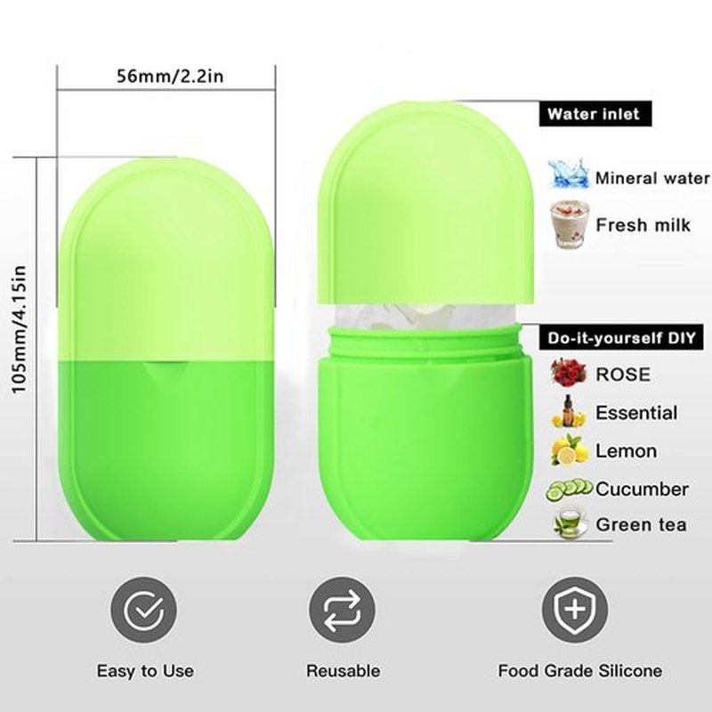 KOGITI Ice Mold for Face, Ice Roller for Face & Eye, Beauty Facial Ice Rollers Ice Holder Mold Face Puffiness Relief Massage Skin Care Tools, Ice Facial Cube (New-Green)