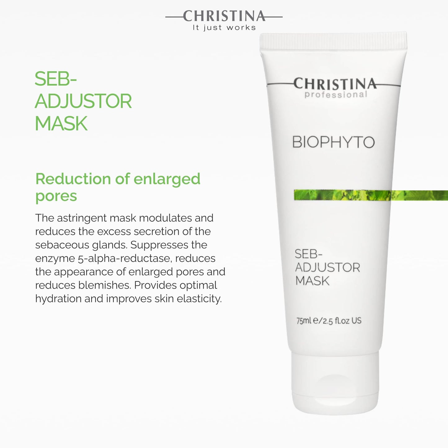 CHRISTINA Bio Phyto Seb-Adjustor Facial Mask with Moisture Complex | Face Masks Skincare Targets Acne, Blackheads, and Oiliness | Clears and Balances Skin | Suitable for All Skin Types 75ml