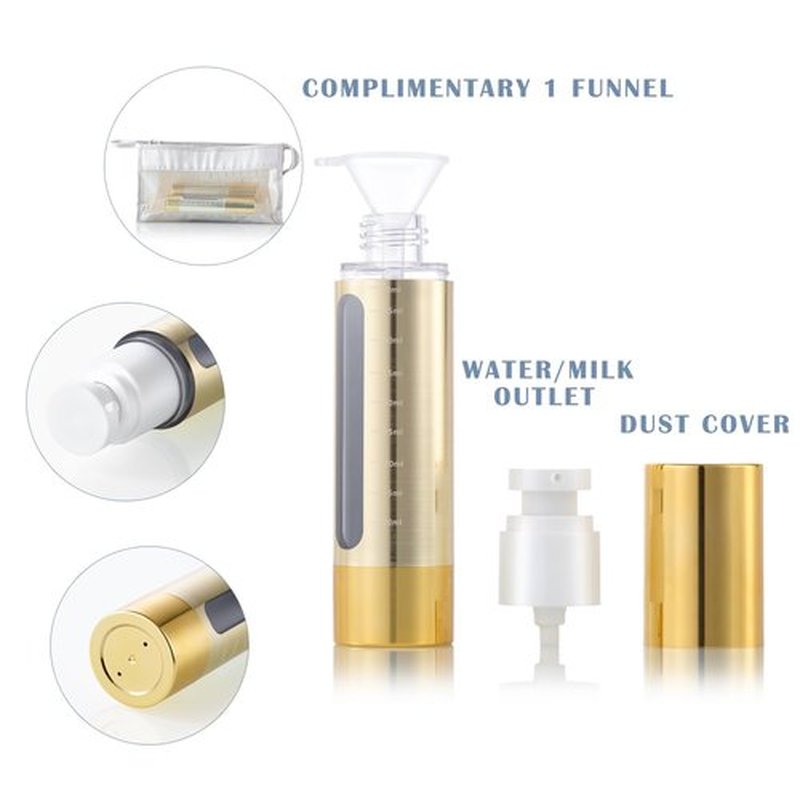 XQNCBY Gold, Empty Cosmetic Pump Bottle with Travel Bag, refillable, Vacuum Pump Bottle for Lotion, Toner, Foundation Make-up, Hair Oil, Hand sanitizer and Other Liquids, 7 Pieces (1.7 oz/50ml)
