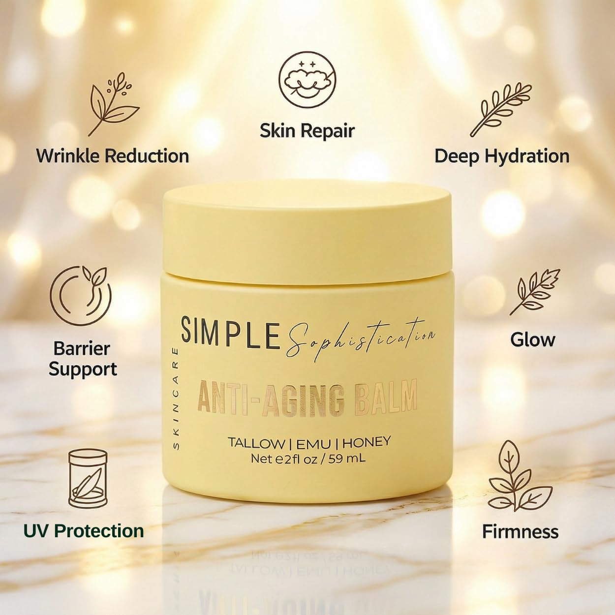 Simple Sophistication Tallow Emu Honey Balm | Nourishing Face & Body Moisturizer with Manuka Honey & Emu Oil, Non-Greasy Natural Skincare (Anti-Aging Balm with CoQ10 + Resveratrol)