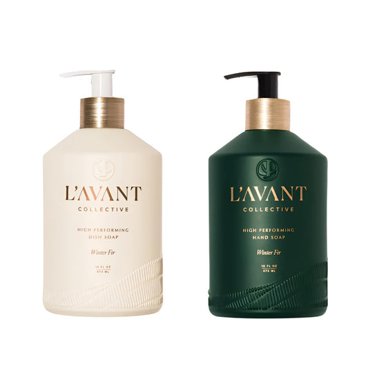 L'AVANT Collective Hand Soap & Dish Soap Winter Fir | High Performing Formula Luxurious Ingredients Soft & Smooth Hands & Dishes | 2 Glass Bottles Kitchen Accessories Home Decor Hostess Gifts