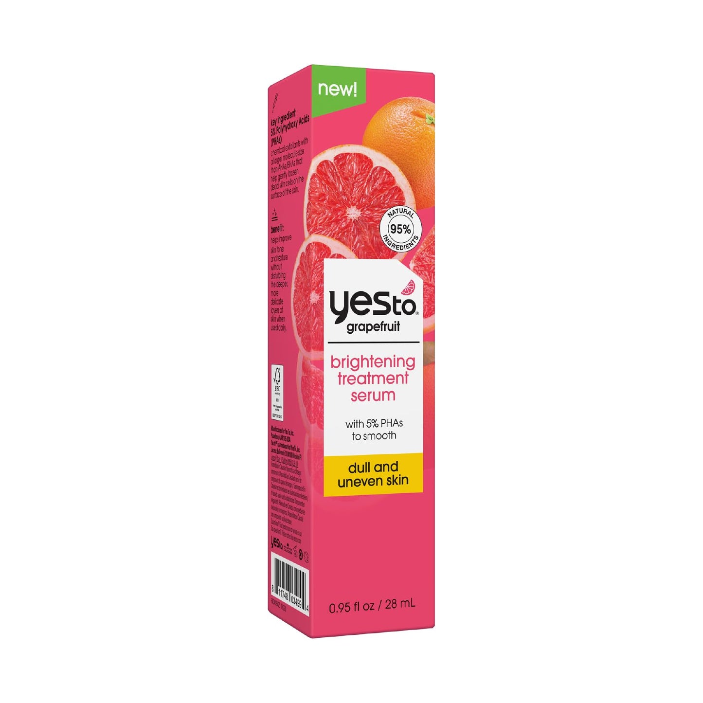 Yes To Grapefruit Treatment Serum, Brightening Lightweight Formula To Loosen Dead Skin Cells, Smooth Complexion & Tone Skin, With Vitamin C & PHAs, Natural, Vegan & Cruelty Free, 0.95 Fl Oz