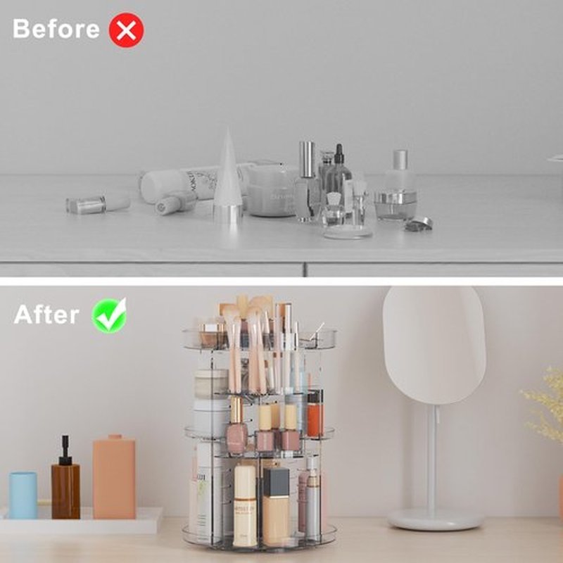 360 Rotating Makeup Organizer with Partition Slots, 8 Adjustable Layers Spinning Skincare Organizers, Large Capacity Makeup Desk Storage Shelf, Revolving Cosmetic Rack for Vanity Bathroom Countertop